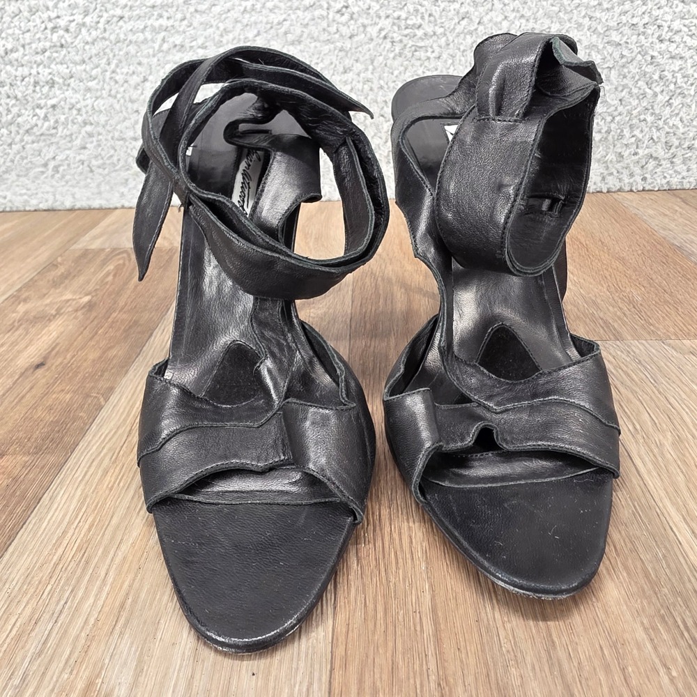 Brian Atwood Black Leather Ankle Tie Strappy Stiletto Heels Sandals Italy 40 9.5 - Picture 8 of 13